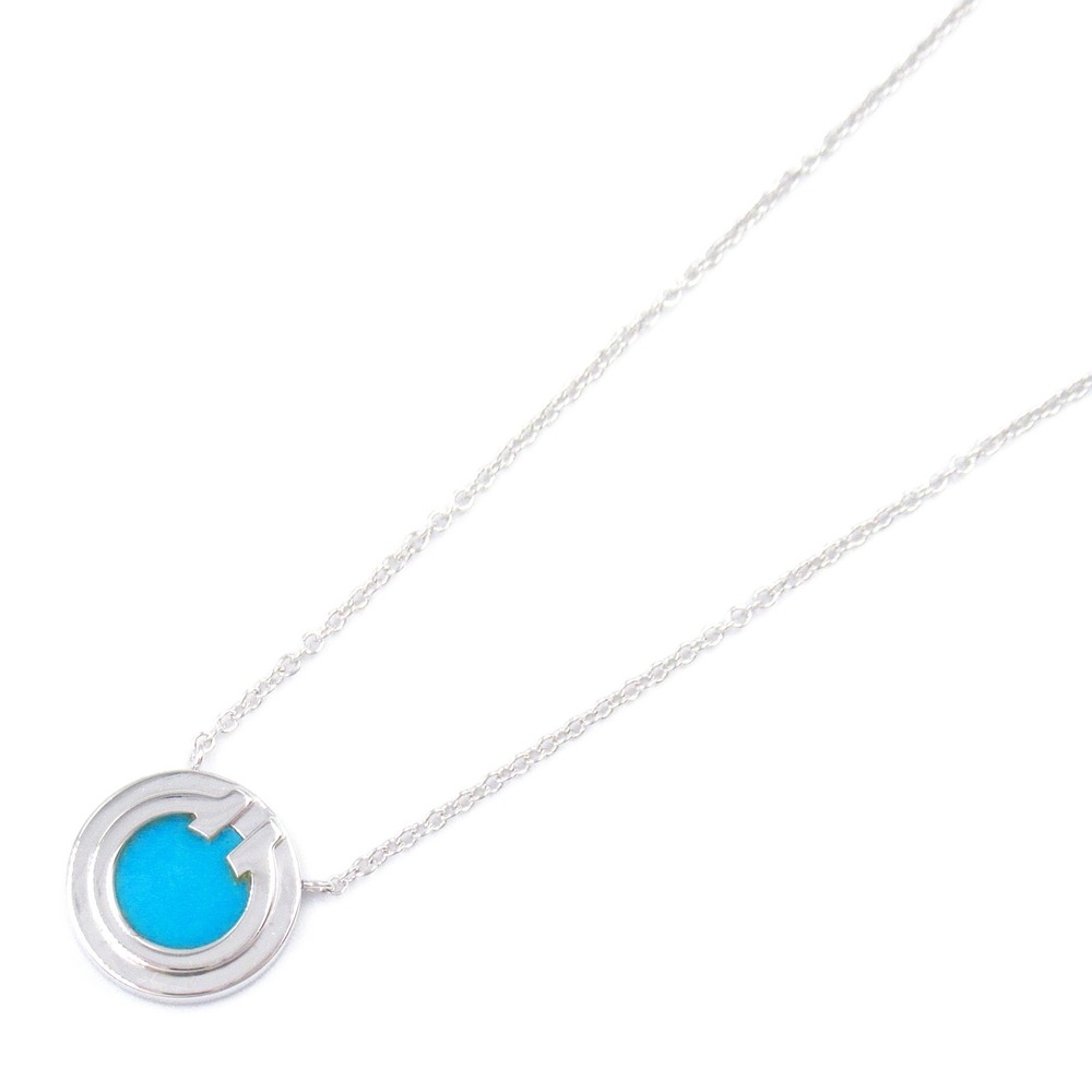 Tiffany Turquoise Circle Pendant Necklace White Gold Turquoise